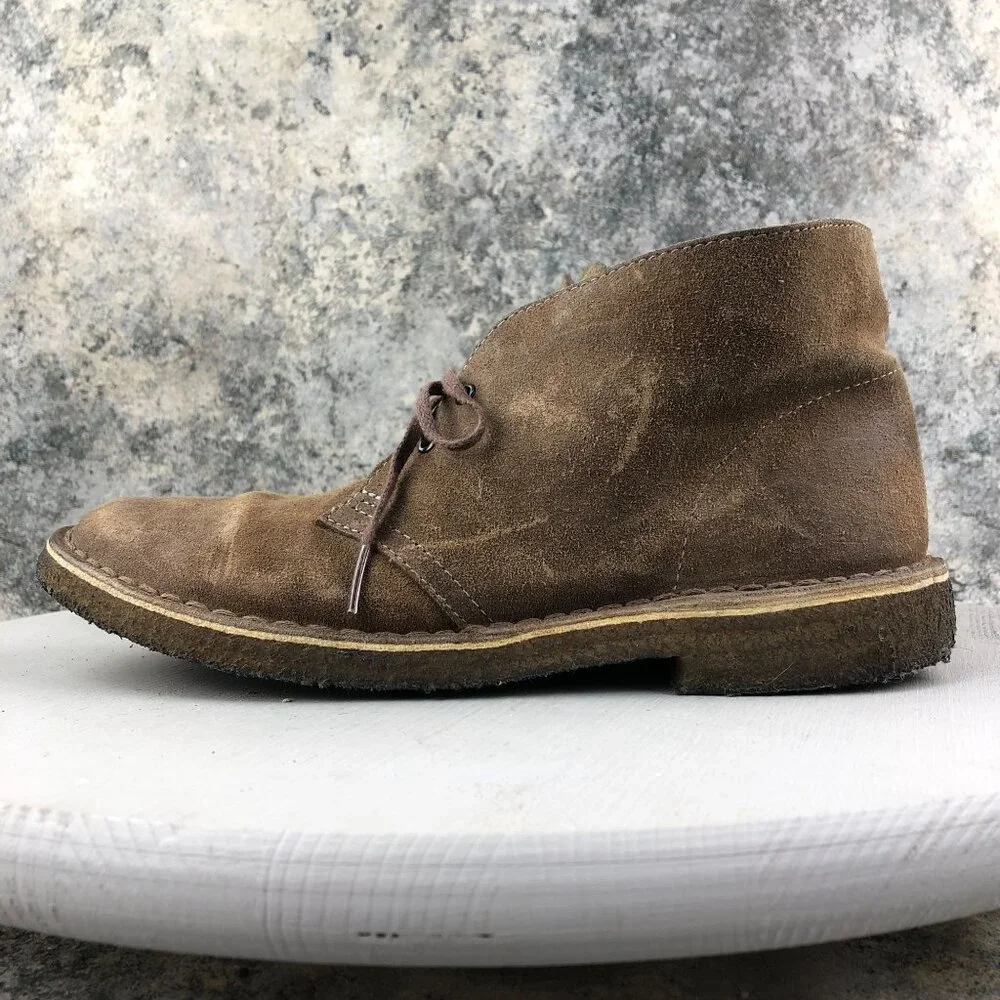 Clarks Men's Size 8.5 Originals Desert Brown Leather Lace-Up Ankle Boots FAIR